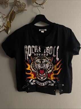 Black 'Rock & Roll' Tiger Graphic Tee for Kids